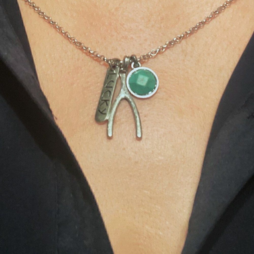 NWT Lucky Wishbone Charm Pendant Necklace 12"